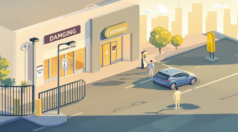 A photorealistic image showing a modern automotive dealership lot with several electric vehicle charging stations in the fore